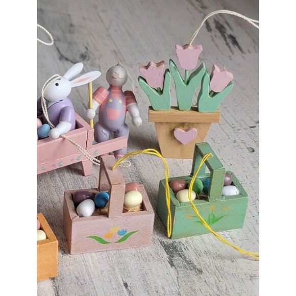 Vintage wooden Easter bunny egg Barrel AS IS ornament set Xmas spring - Picture 7 of 13
